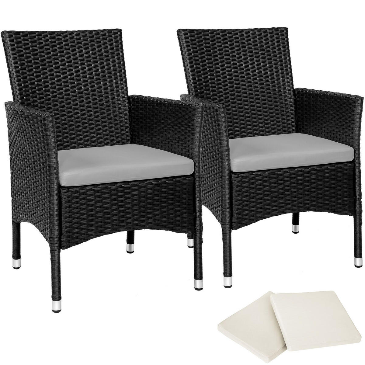 RATTANSTUHL 2er Set Nantes,59 x 57 x 85 cm,schwarz/beige - Beige/Schwarz, Kunststoff (57/85/59cm) - tectake