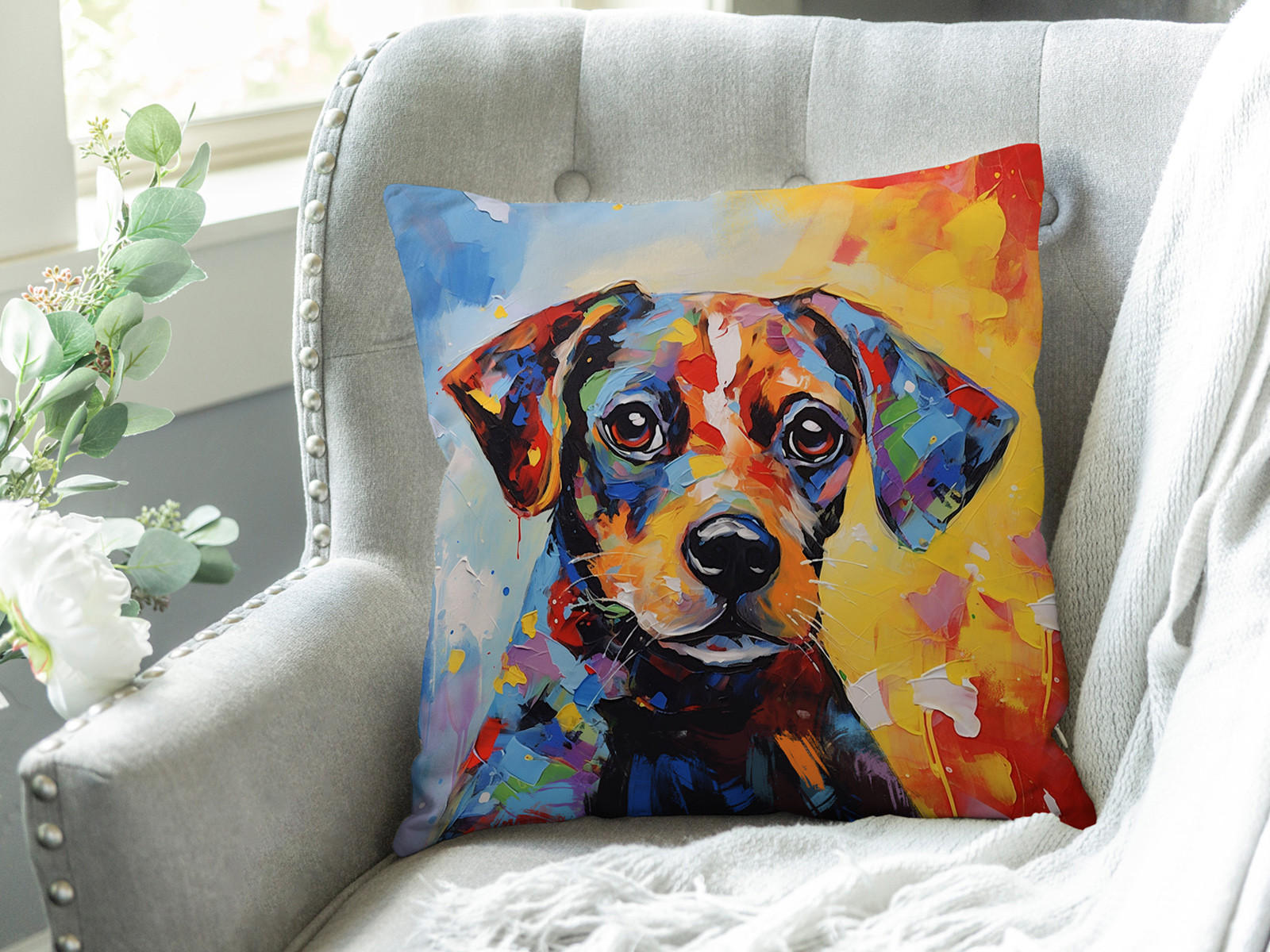 WENDE-KISSENHÜLLE POP-Acryl Bunter Hund 45/45 cm - Blau/Gelb, Textil (45/45cm) - beties Heimtextil