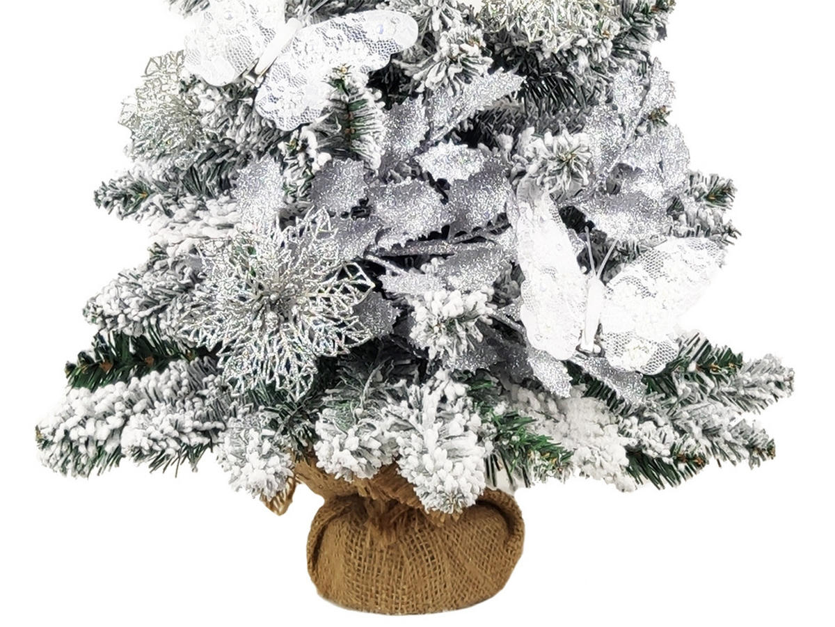 LAALU WEIHNACHTSBAUM geschmückt künstlich WEIHNACHTSKARTE 60 cm mit LED-BELEUCHTUNG IM TOPF - Silberfarben/Weiß, Kunststoff (60cm) - LAALU