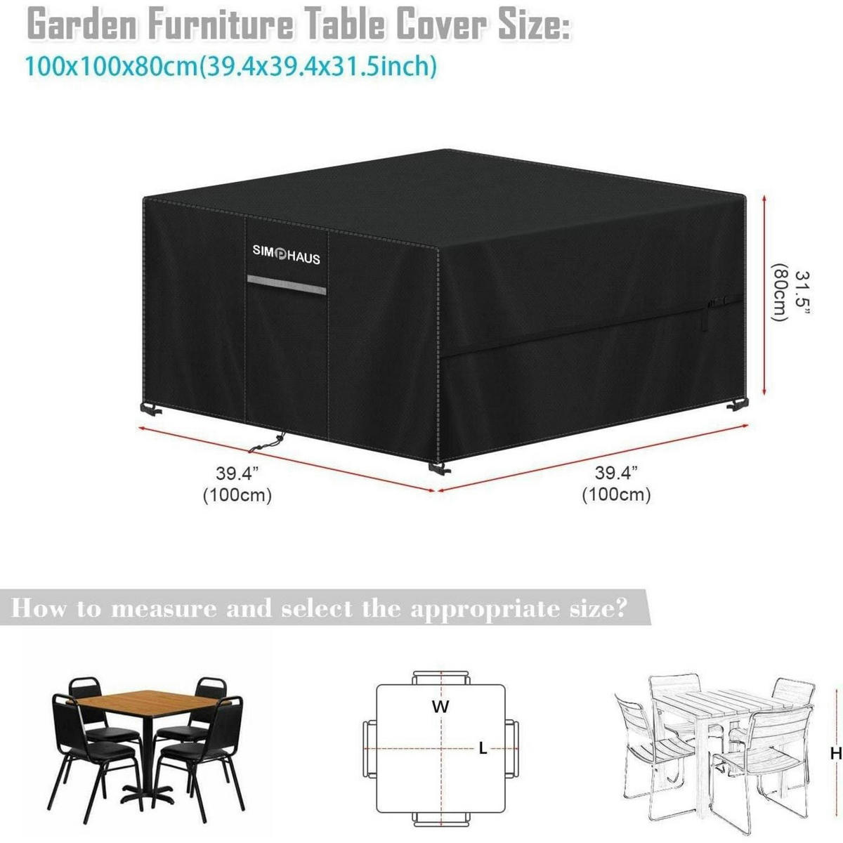 ABDECKHAUBE Gartentisch 100 x 100 x 80 cm Schwarz - Schwarz, Textil (1/1/1cm)