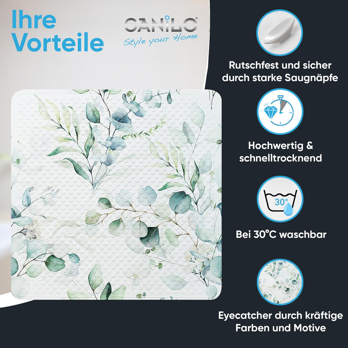 BADEMATTE Eukalyptus - Weiß, Kunststoff (53/53cm) - Sanilo