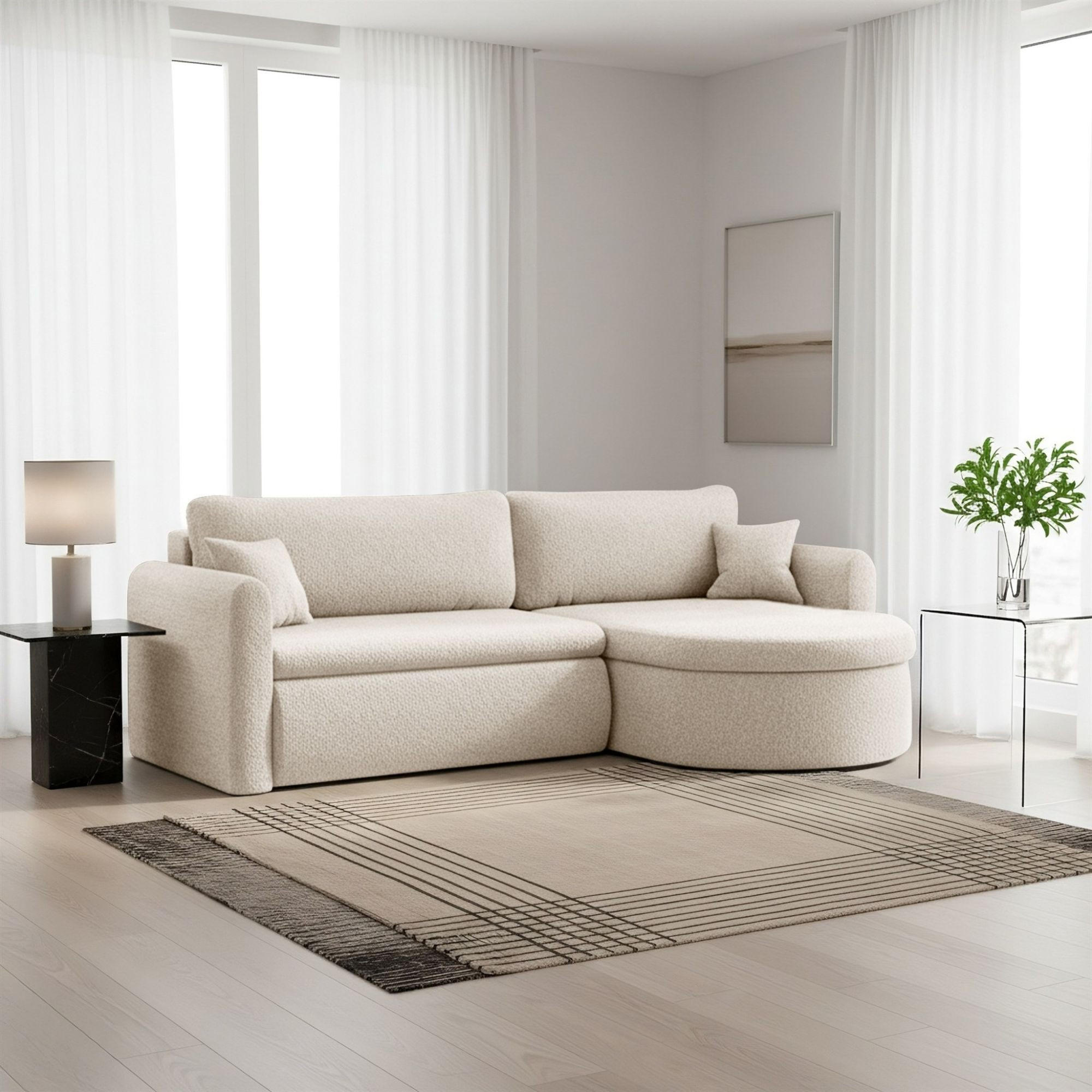 ECKSOFA Feliz In Quelle - Creme, Holzwerkstoff/Textil (250/160cm) - Fun Möbel