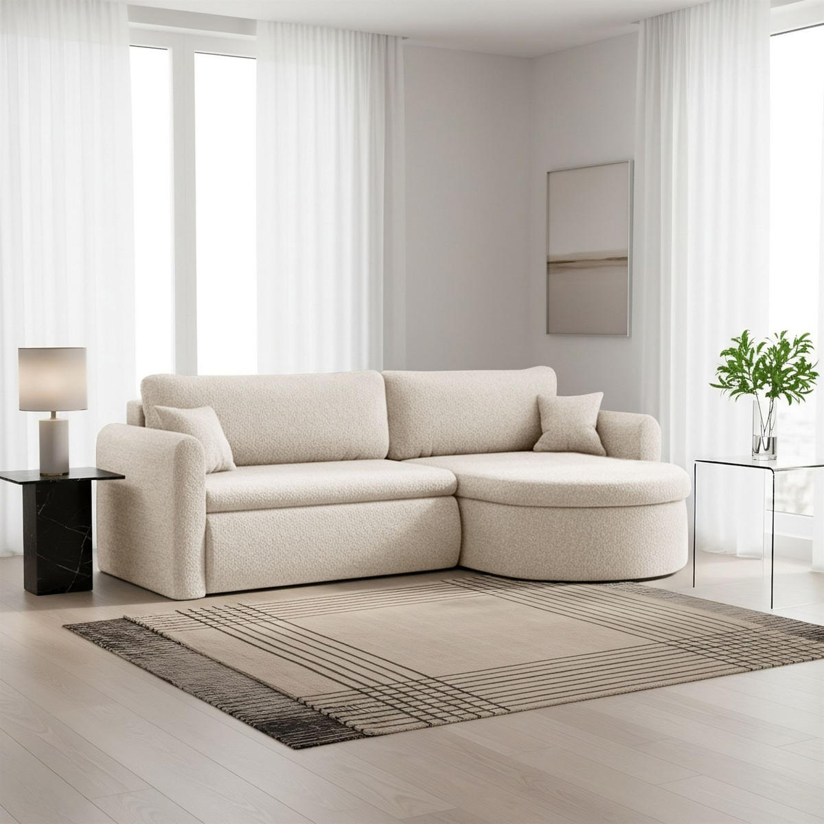 ECKSOFA Feliz In Quelle - Creme, Holzwerkstoff/Textil (250/160cm) - Fun Möbel