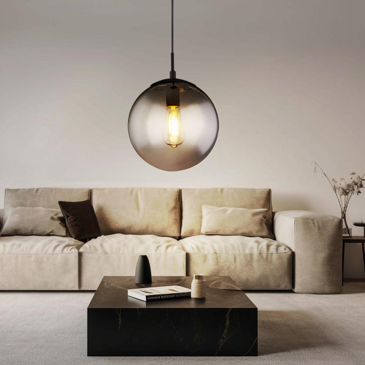 HÄNGELEUCHTE Glas Rauchgrau Matt - Grau, Glas (25/25/120cm) - Globo Lighting