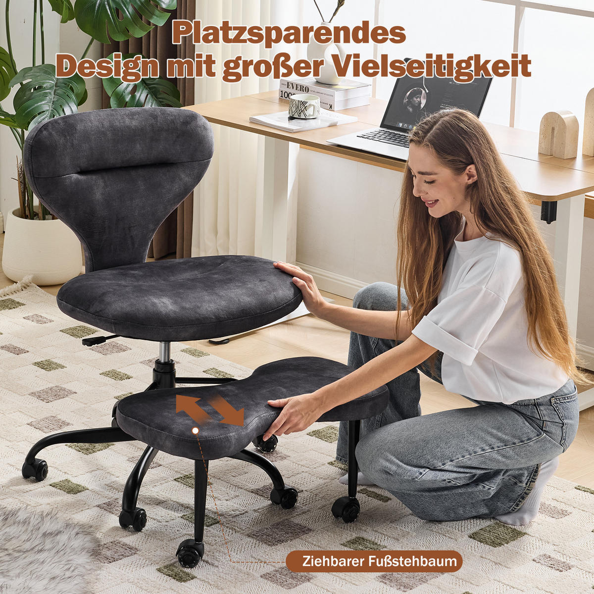 MEDITATIONSSTUHL in Grau 80x67x84 cm mit Rollen, Drehfunktion und ausziehbarer Fußstütze - Grau, Textil (67/84/80cm) - IVMEU