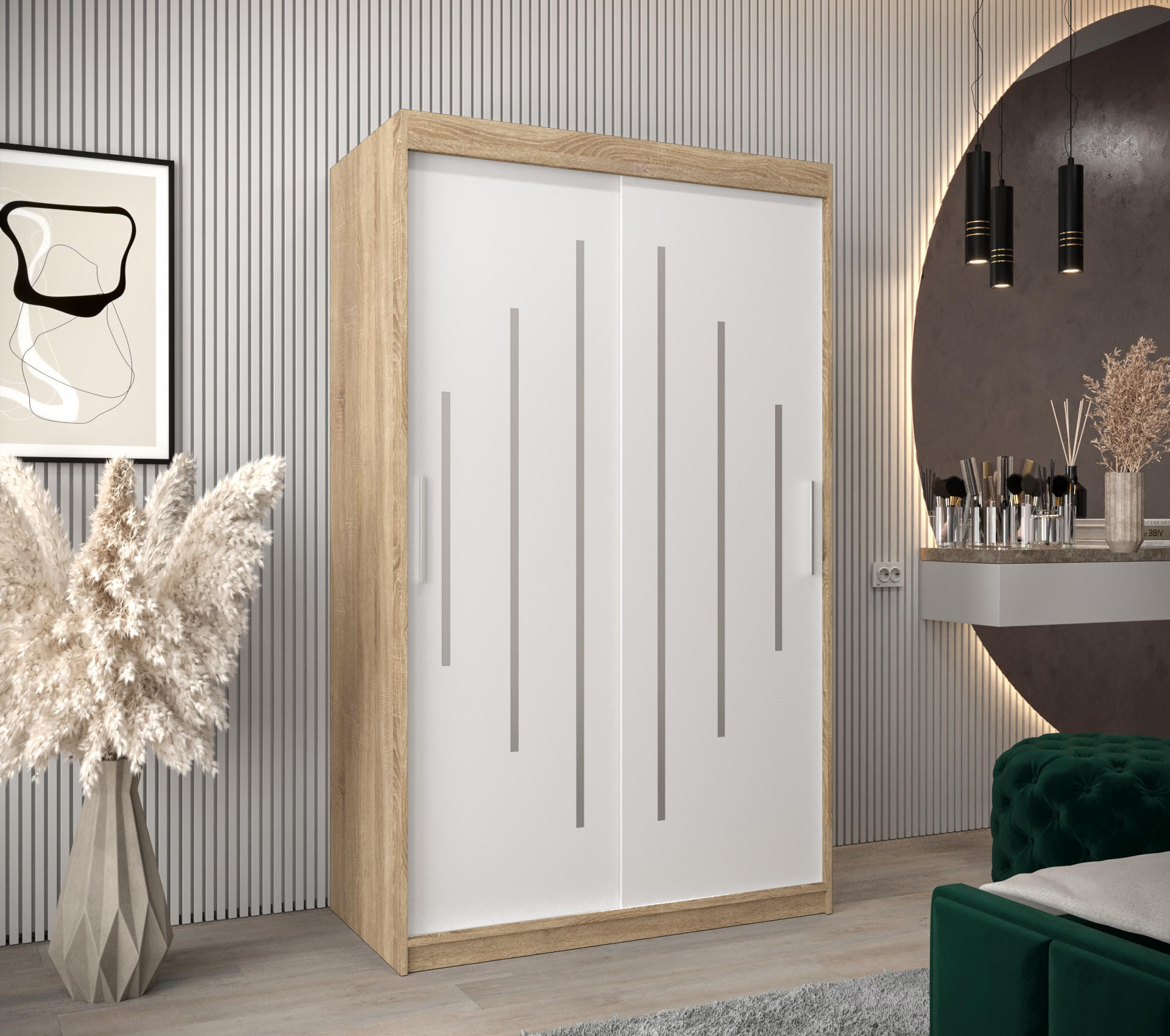 SCHWEBETÜRENSCHRANK 200/120/62 2-türig - Silberfarben/Weiß, Holz/Kunststoff (120/200/62cm) - Abiks Möbel