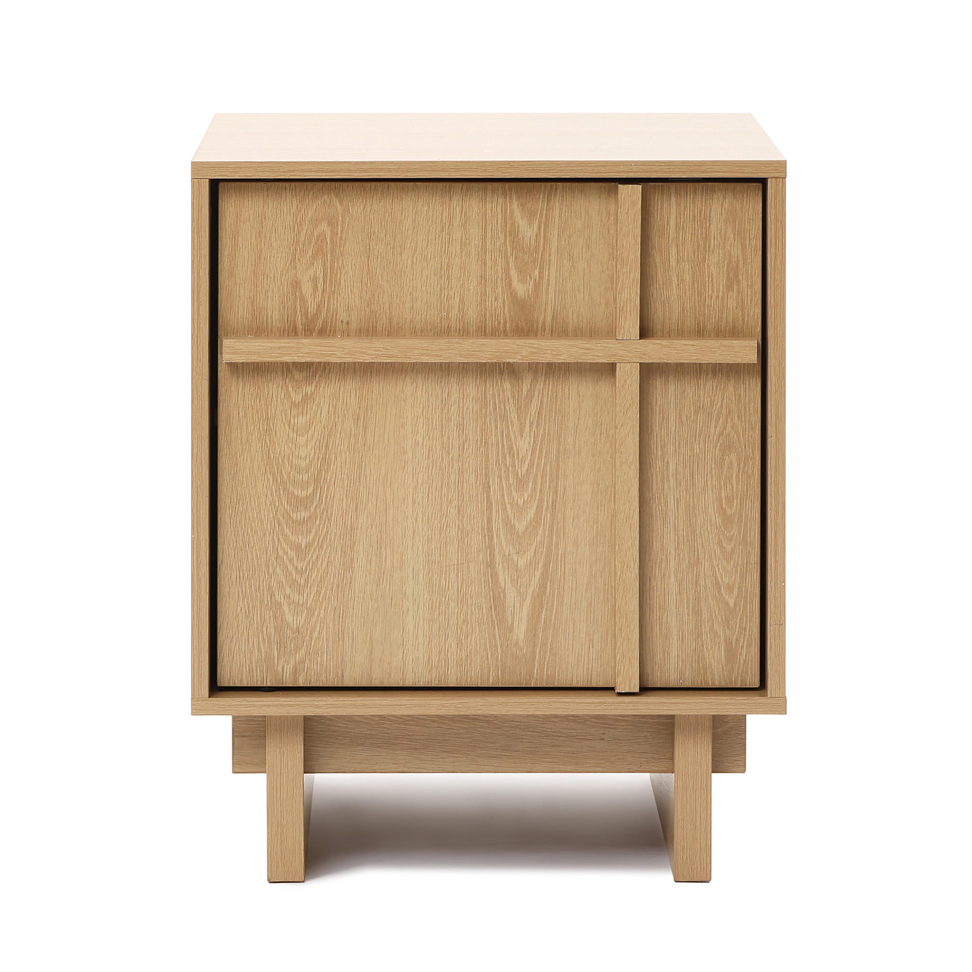 NACHTTISCH modern mit Tür und Stauraum, Eichenoptik mit geometrischer Holzleisten-Front | B40 × T40 × H50 cm - Braun, Holzwerkstoff (40/50/40cm) - Hometopia