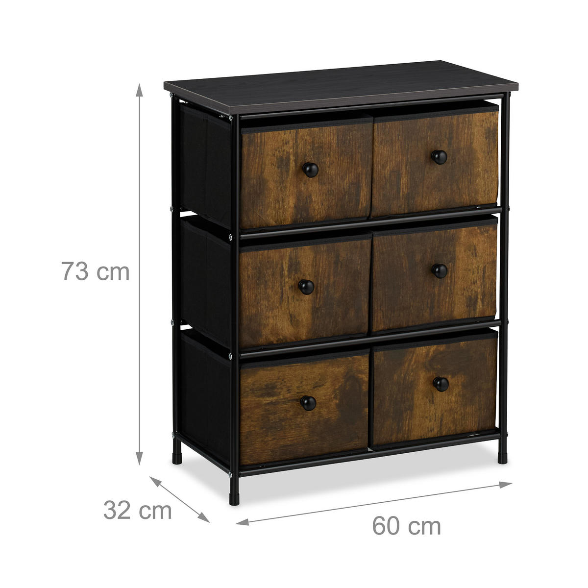 KOMMODE - Multicolor/Schwarz, Holz/Holzwerkstoff (60/73/32cm) - Relaxdays