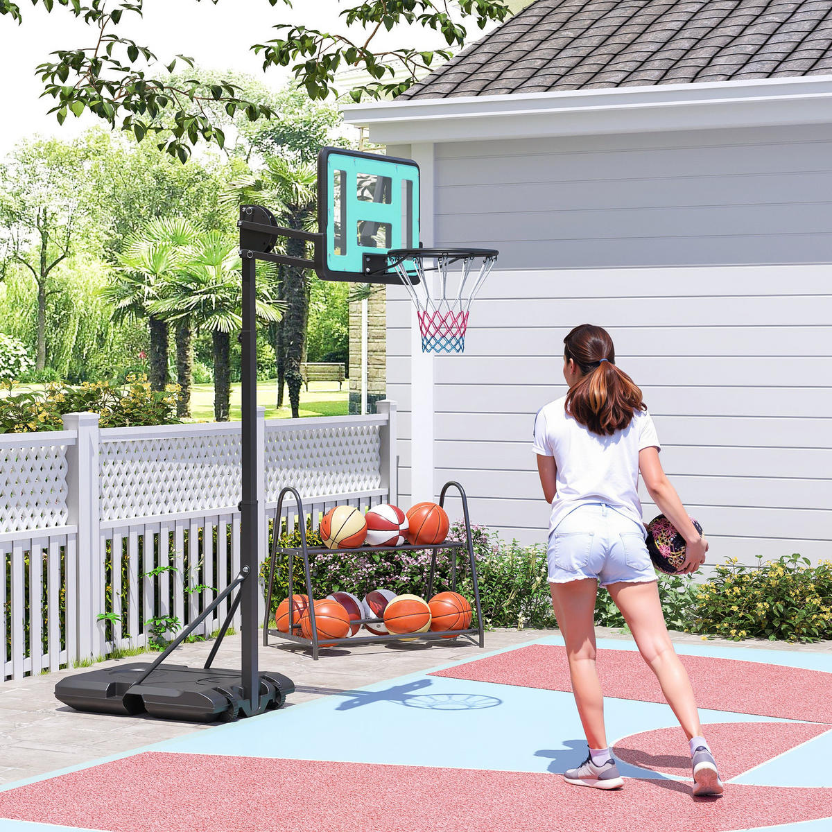 BASKETBALLKORB DE-18524 höhenverstellbar 146-236 cm Schwarz - Schwarz, Metall (55.5/74.5cm) - ComfortXL