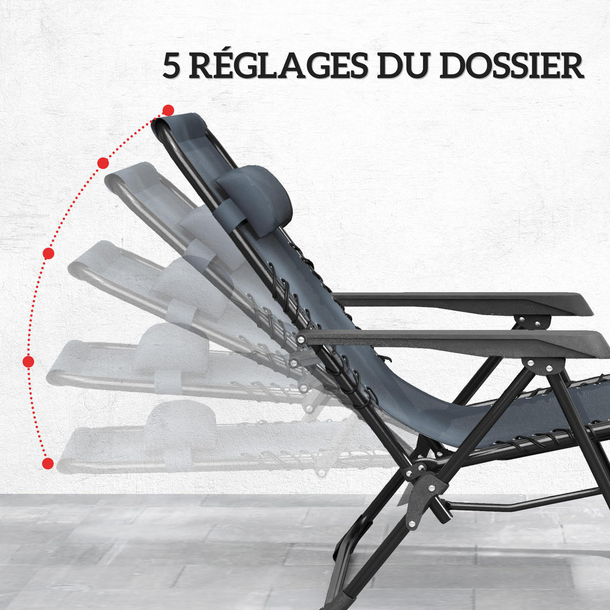 SONNENLIEGE 2er-Set DE-15649 mit Tisch, 5-fach verstellbar Grau - Grau, Metall (65/110/90cm) - ComfortXL