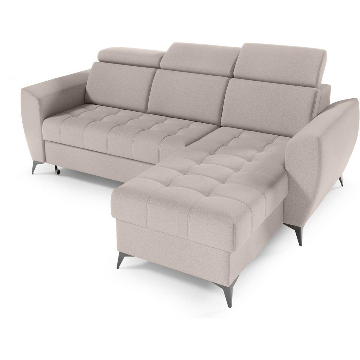 ECKSCHLAFSOFA Aurora I verstellbare Kopfstützen, Beige - Beige/Schwarz, Textil (235/176cm) - Beautysofa