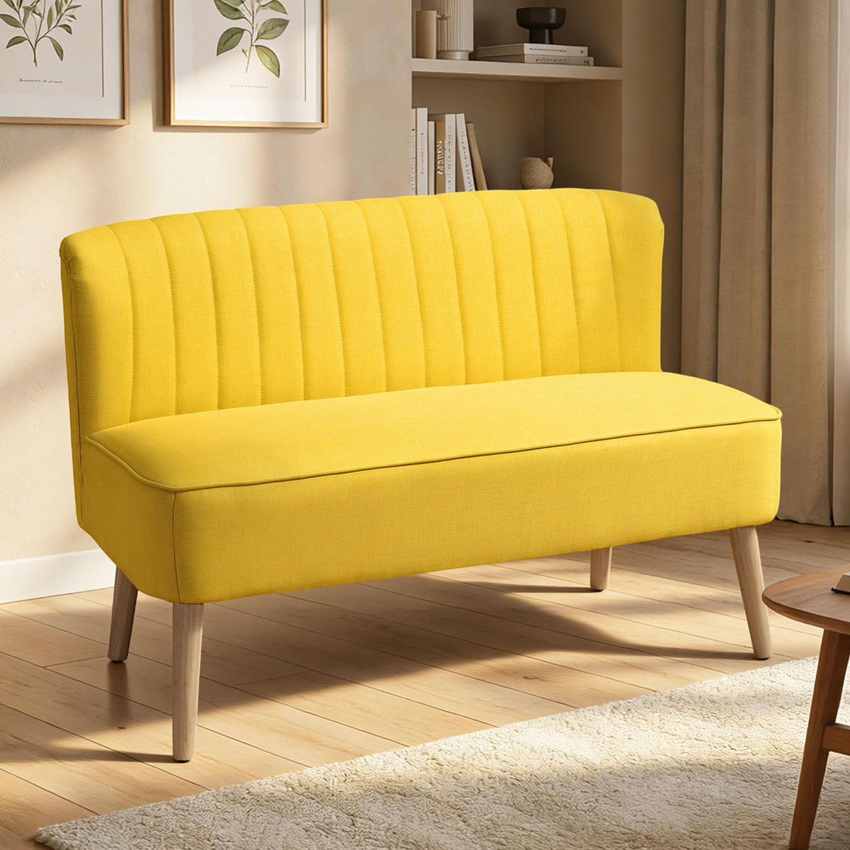 SOFA 2-Sitzer Couch Stoffsofa Sitzmöbel Polstersofa Loungesofa breit Gelb - Gelb/Naturfarben, Holz/Textil (56.5/77/117cm) - HOMCOM