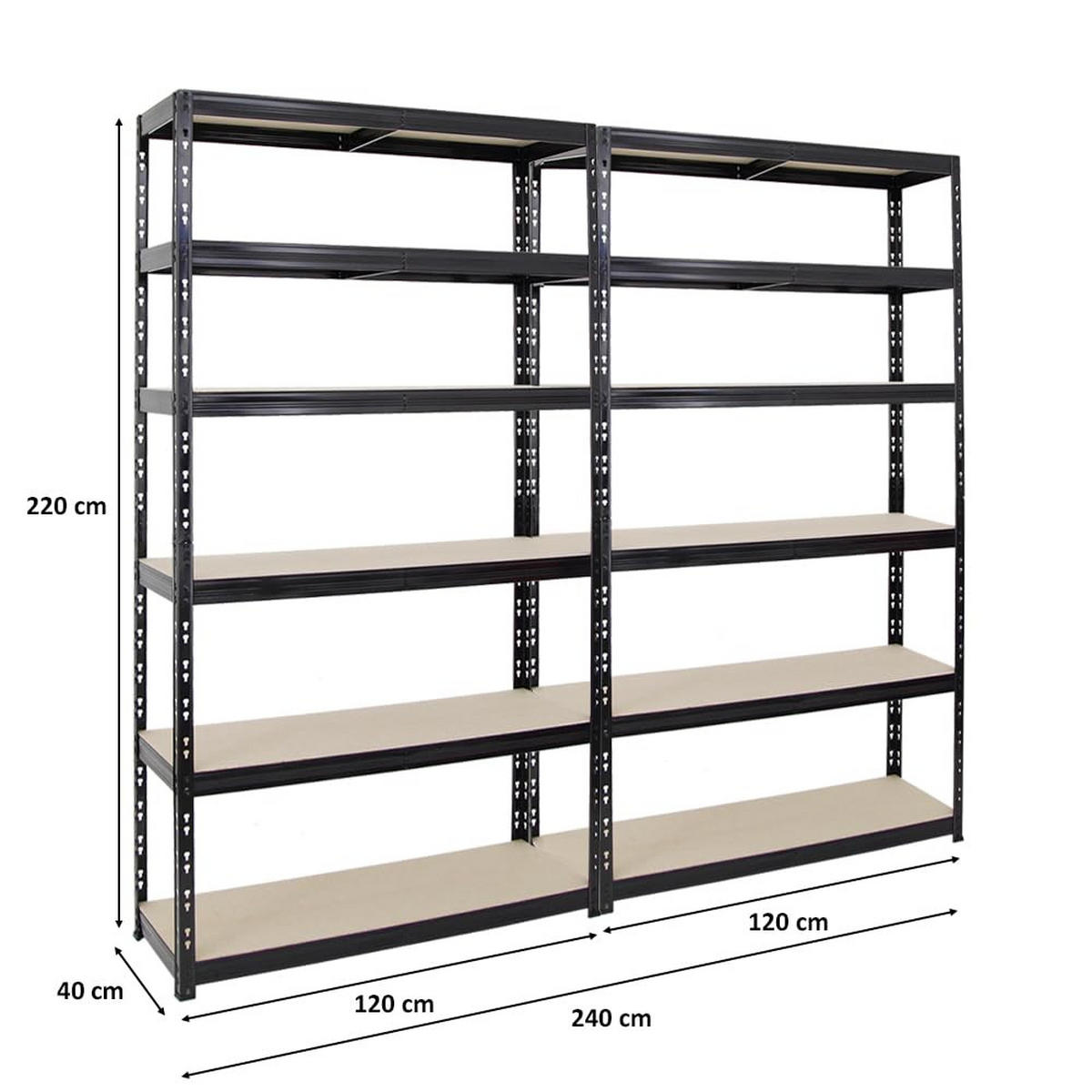 SCHWERLASTREGAL Giant Tiger XL 2er-Set mit 2x 220x120x40 cm Fachlast 265 kg 6-Ebenen Schwarz - Schwarz, Metall (240/220/40cm) - PROREGAL