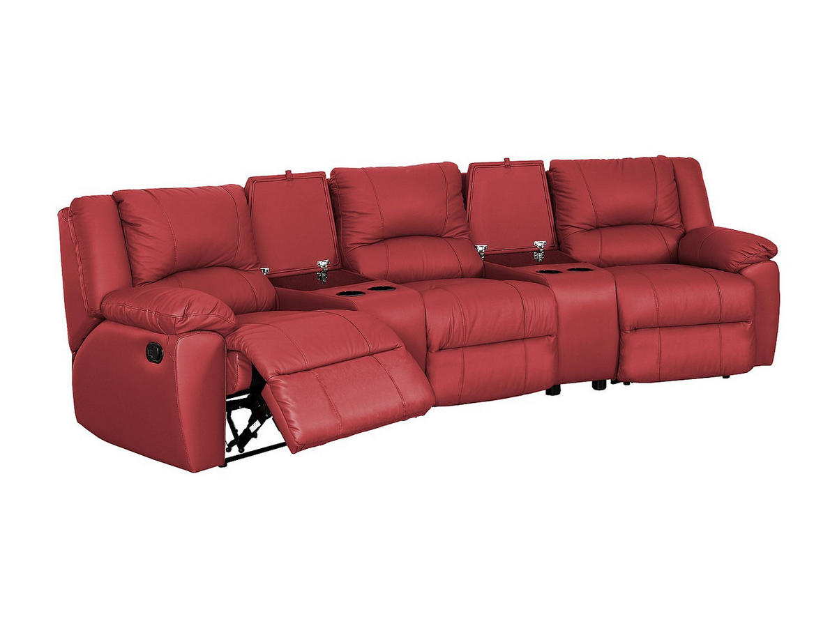 SOFAGARNITUR mit Relaxfunktion - -Sitzer - Leder - Rot - - Rot, Leder (308/97/99cm) - Vente-Unique