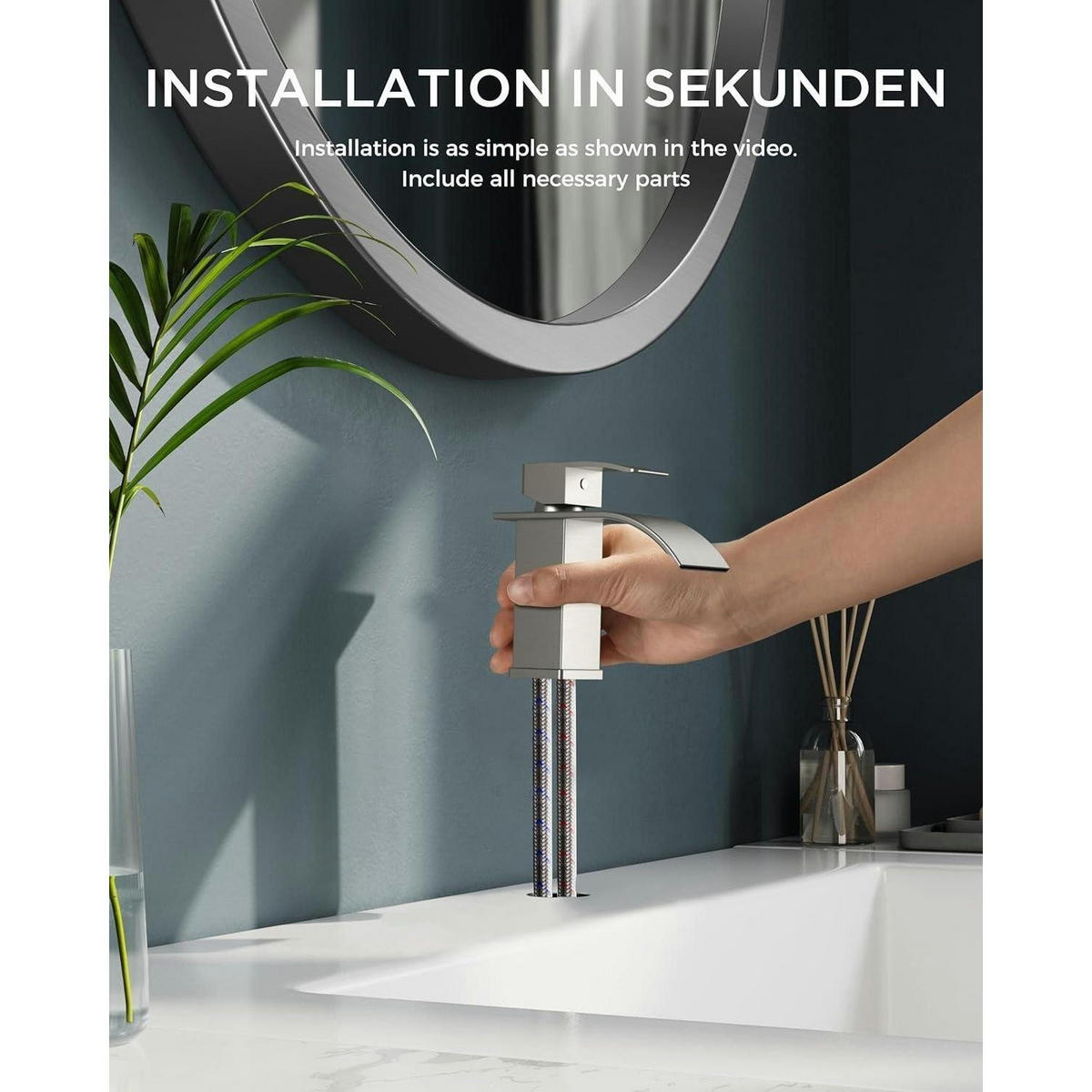 WASCHTISCHARMATUR Wasserfall gebürstet 80 mm - Silberfarben, Metall (12.7/7.5/14.2cm)
