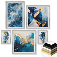WANDBILDER 5er Set - 50x50 cm & 20x30 cm & 40x60 cm Silberner Rahmen - Blaue abstrakte Muster - Silberfarben, Kunststoff (40/60cm) - ArtPrintCave