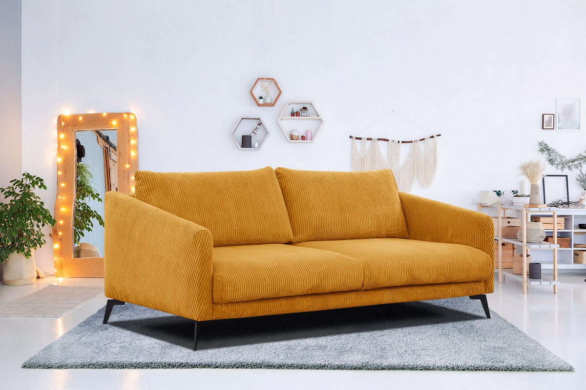 SOFA VILT 3-Sitzer, honig - Schwarz/Honig, Holzwerkstoff/Kunststoff (202/89/94cm) - Courtois Laville