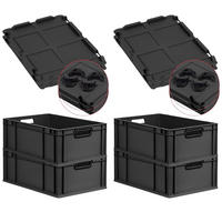 EUROBOX 4x NextGen Color mit Auflagedeckel 22x40x60 cm 44 Liter Schwarz Griffe schwarz offen - Anthrazit/Schwarz, Kunststoff (40/22/60cm) - PROREGAL