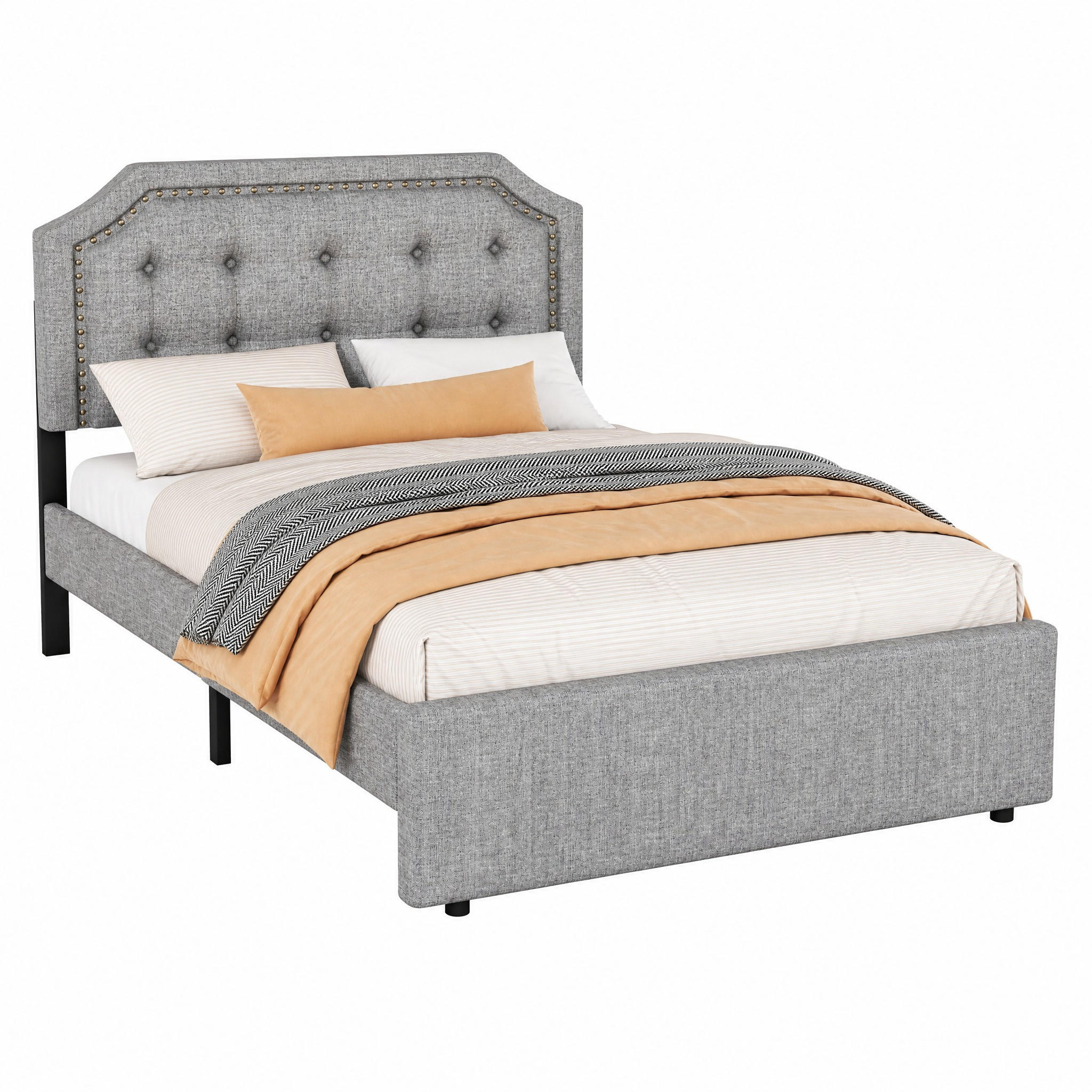 BETT gepolstert mit 2 Schubladen 90x200 cm Leinen Grau - Dunkelgrau, Metall (90/200cm) - Meubliv