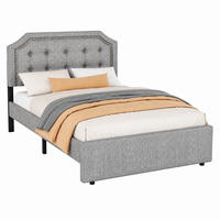 BETT gepolstert mit 2 Schubladen 90x200 cm Leinen Grau - Dunkelgrau, Metall (90/200cm) - Meubliv