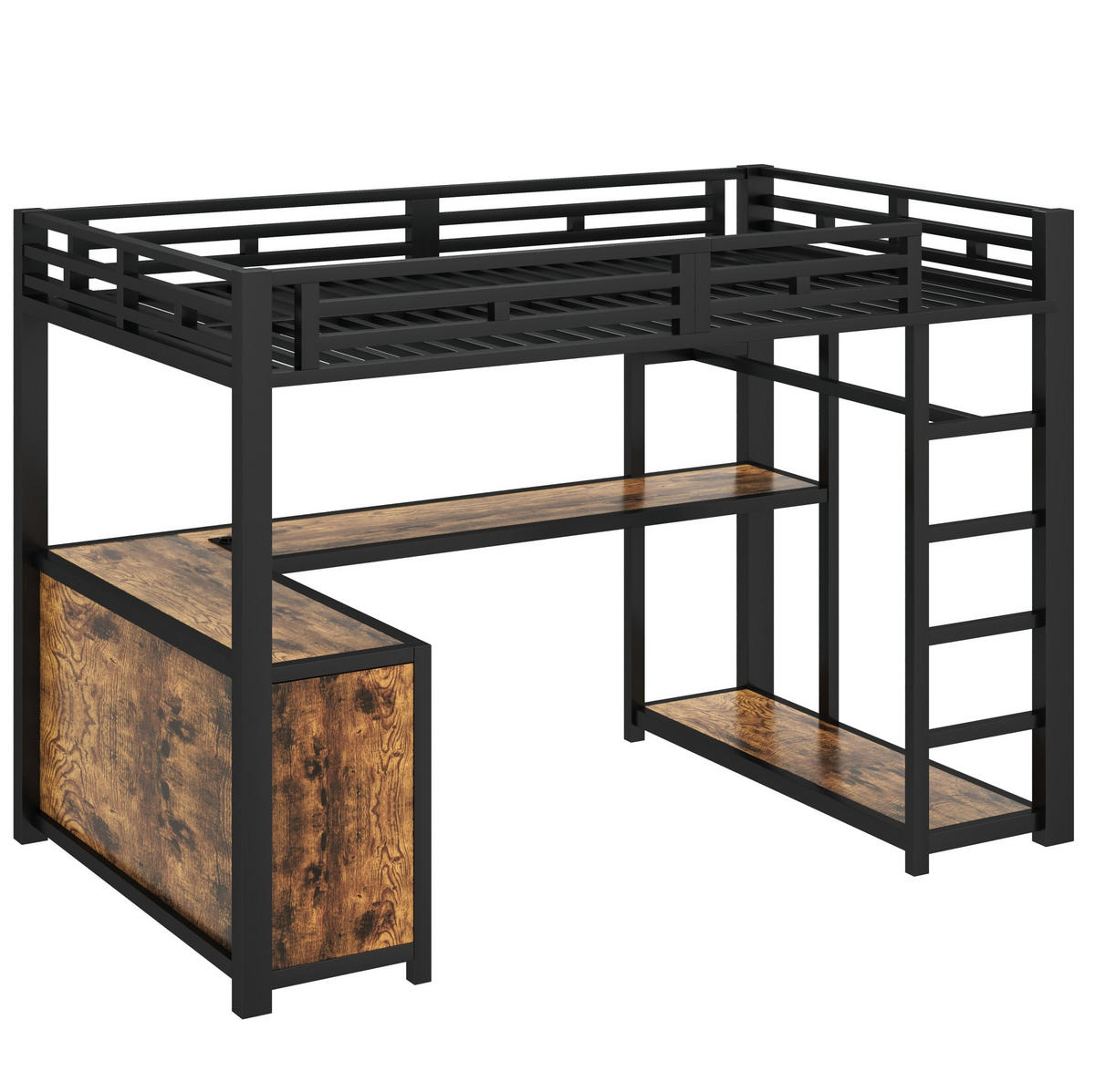 METALL-HOCHBETT 140/200 cm, Schwarz mit Schreibtisch und Stauraum - Schwarz, Metall (140/200cm) - MIVRAY
