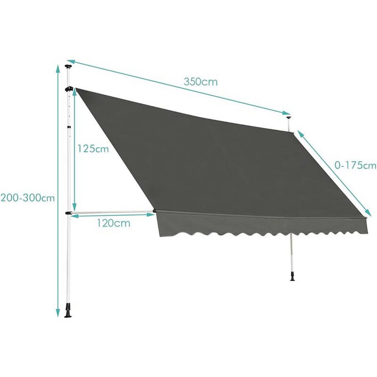 KLEMMMARKISE 350cm Grau - Grau, Metall (120/300/350cm) - COSTWAY