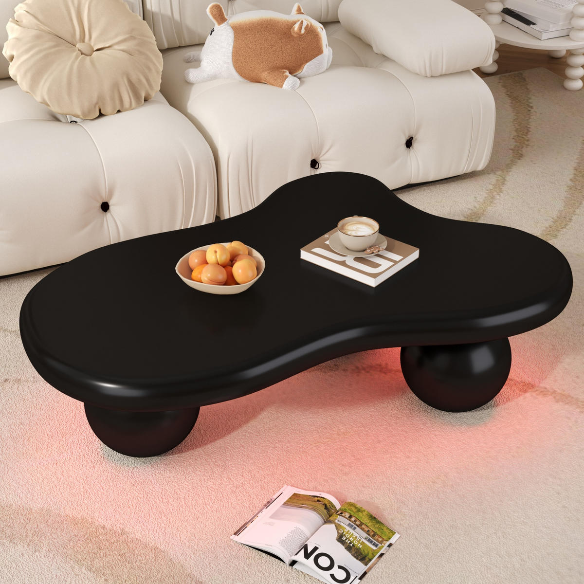 COUCHTISCH Cloud Design Schwarz mit 16-Farben-LED und Stauraum - Schwarz, Holzwerkstoff (95/62.5/32cm) - Korfee