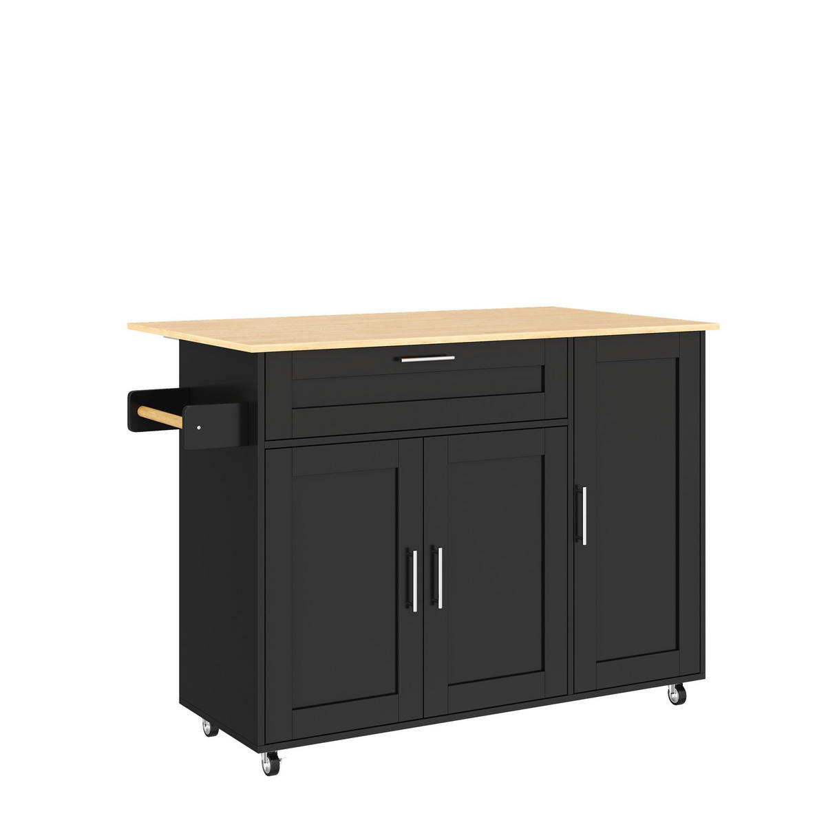 KÜCHENINSEL 132,5/44(70)/90 cm aus MDF mit klappbarer Arbeitsplatte und 5 Rollen Schwarz/Natur - Schwarz, Holzwerkstoff (132.5/90/70cm) - Modenvie