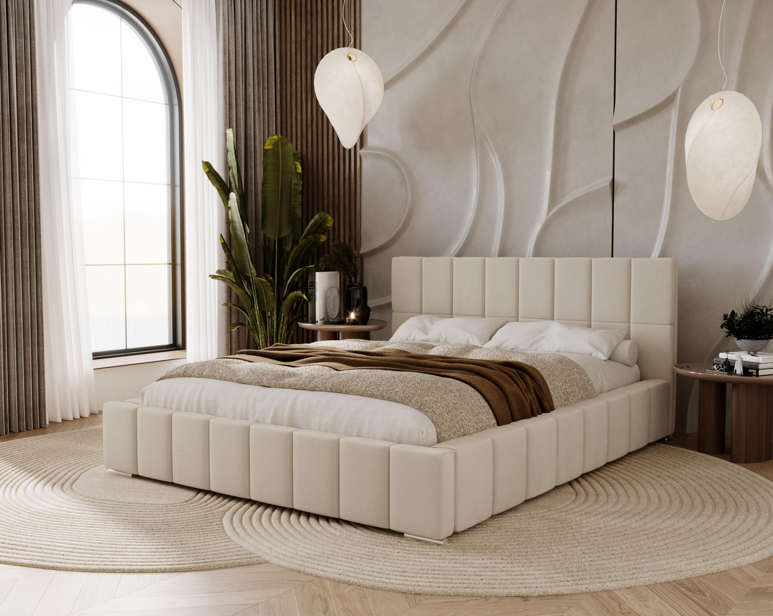 POLSTERBETT Alma 160x200 cm, Doppelbett mit Bettkasten und Lattenrost aus Holz, Velourstoff: Beige - Beige, Holz/Textil (160/200cm) - Marpur