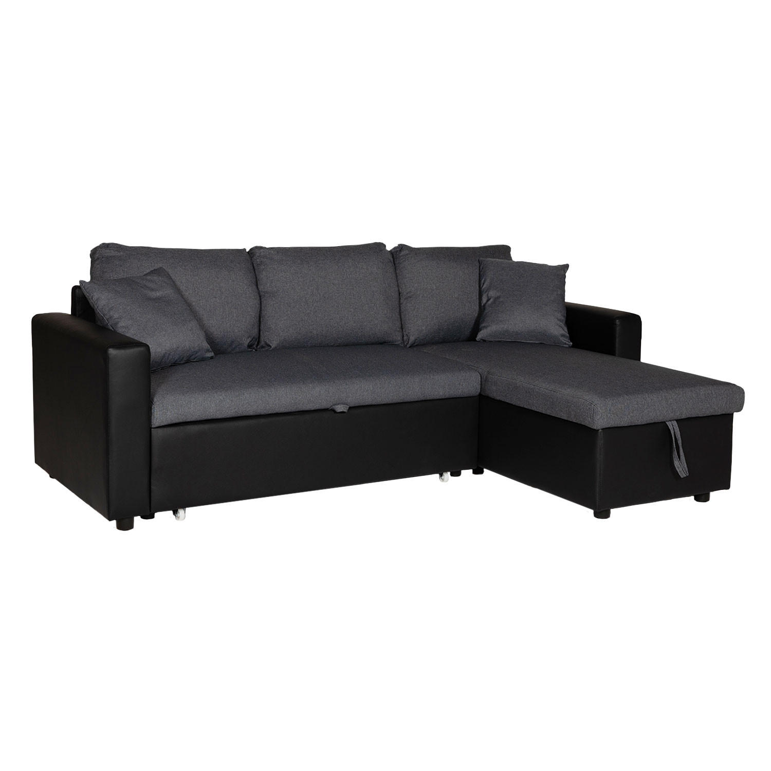 ECKSOFA CLARK GRAU MELIERT UND SCHWARZ 3 PLÄTZE - Schwarz, Kunststoff (225/146cm) - Happy Garden