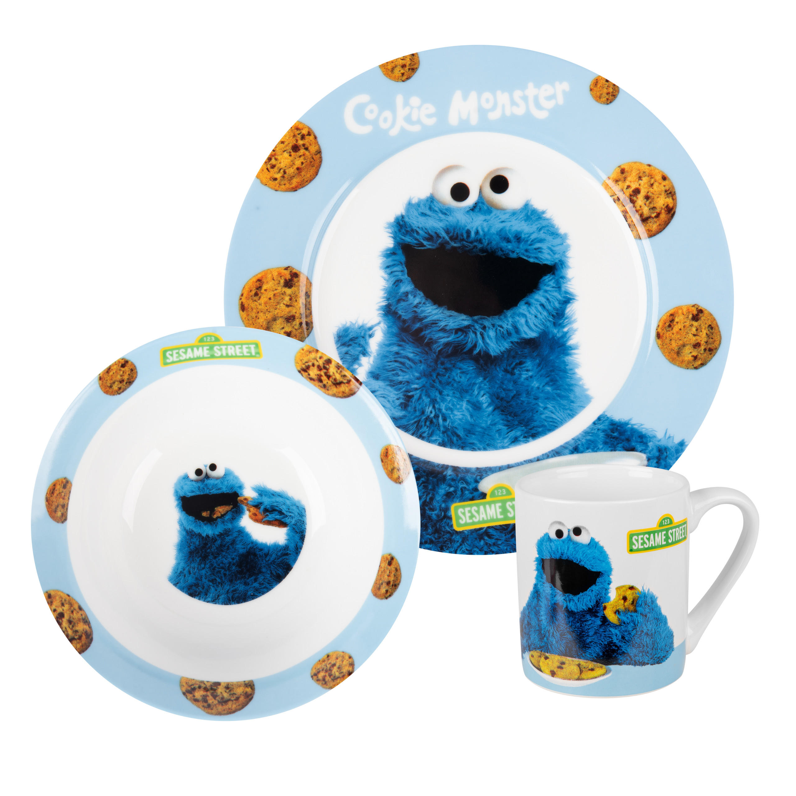 FRÜHSTÜCKSSET Sesamstraße Krümelmonster Blau 3-teilig - Blau, Keramik (23.8/11.2/23.3cm) - United Labels