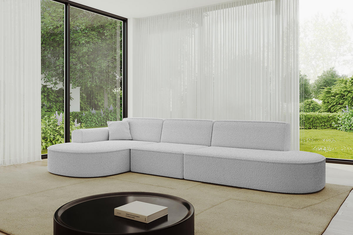ECKSOFA Ottomane Links MARI-L2 - 317x163x73,5 cm Hellgrau Bouclé - Hellgrau/Schwarz, Holzwerkstoff/Kunststoff (165/321cm) - ALTDECOR