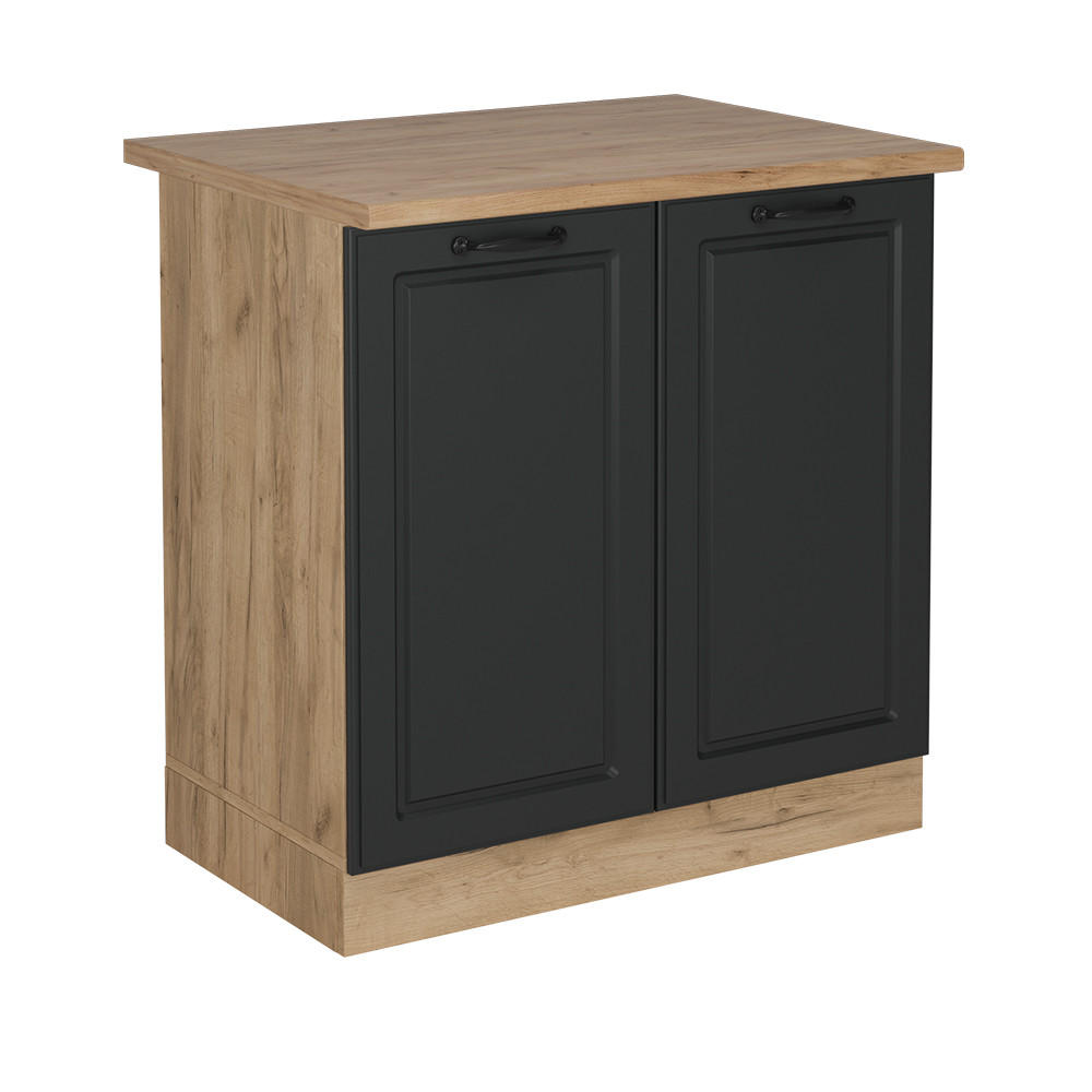 SPÜLENUNTERSCHRANK R-Line Anthrazit Landhaus 80 cm , AP Eiche - Honigeiche/Anthrazit, Holzwerkstoff (80/81.6/60cm) - Vicco