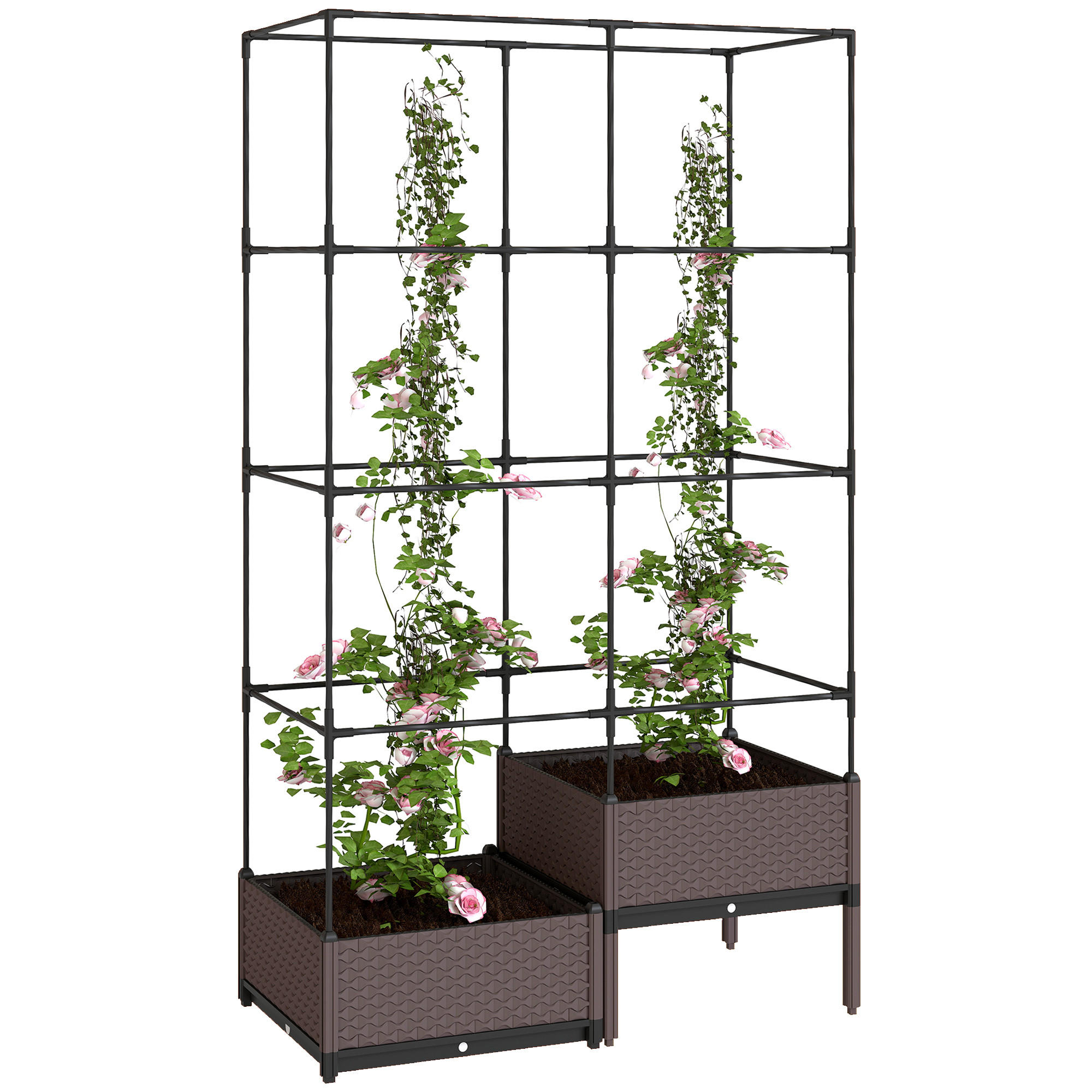 HOCHBEET DE-05398 2-stöckig, mit Rankgitter Kunststoff/Stahl - Schwarz, Metall (100/174/50cm) - ComfortXL