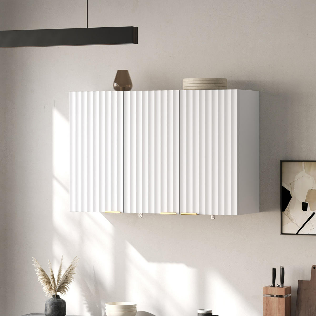 HÄNGESCHRANK DE-38748 90/29/60 cm 3 Türen und Wellenstruktur Weiß - Weiß, Holzwerkstoff (90/60/29cm) - ComfortXL