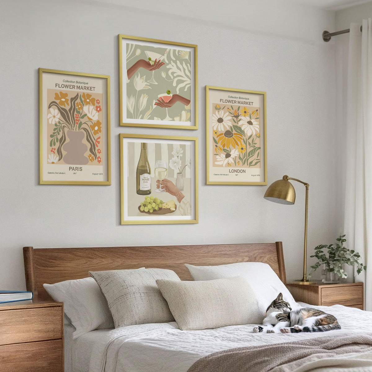 BILDER SET 4er Set - 50x50 cm & 40x60 cm Goldrahmen - Blumenmuster aus europäischen Städten - Goldfarben, Kunststoff (50/50cm) - TULUP