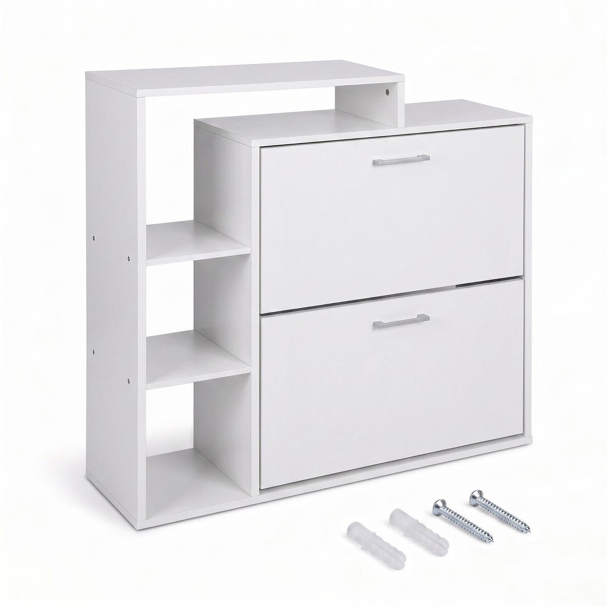 SCHUHSCHRANK Weiß industriell 2 Klappen - Weiß, Holzwerkstoff/Kunststoff (80/90/23.5cm) - Relaxdays