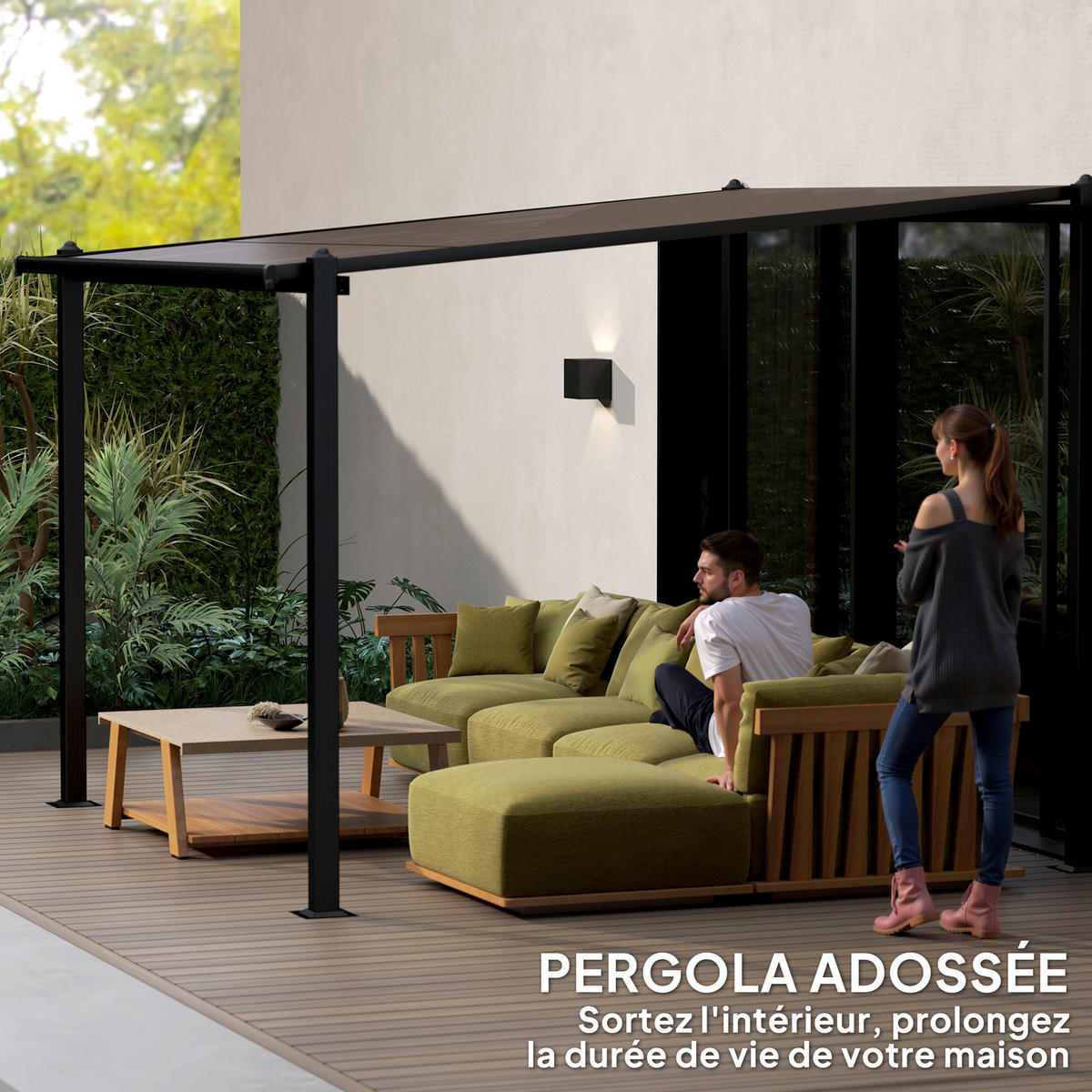 PERGOLA DE-12657 300/300 cm mit Polycarbonatdach und Drainage Grau - Dunkelgrau, Metall (295/230/292cm) - ComfortXL