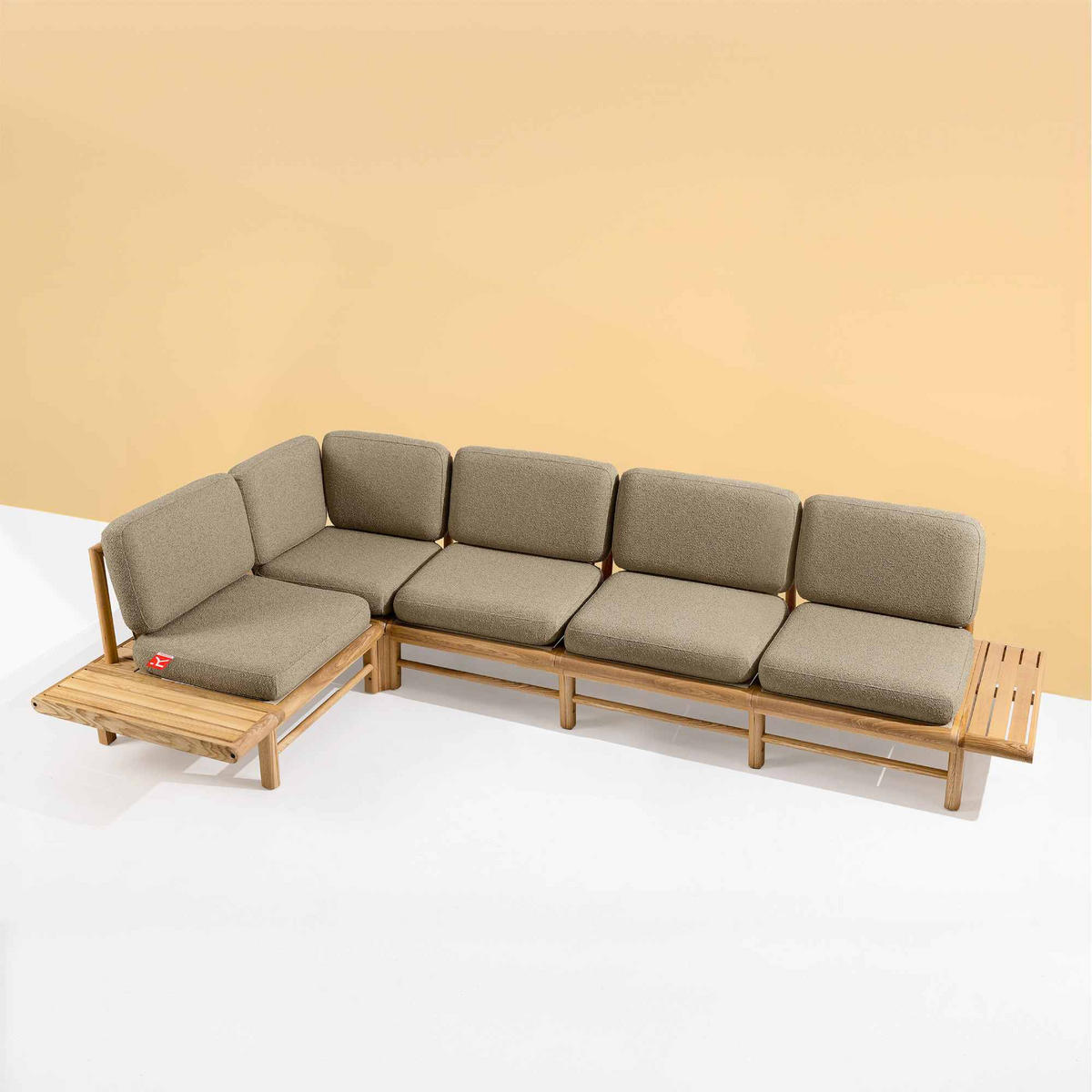 LOUNGESOFA ATREDA links - Beige, Holz/Textil (245/74/245cm) - KONSIMO®