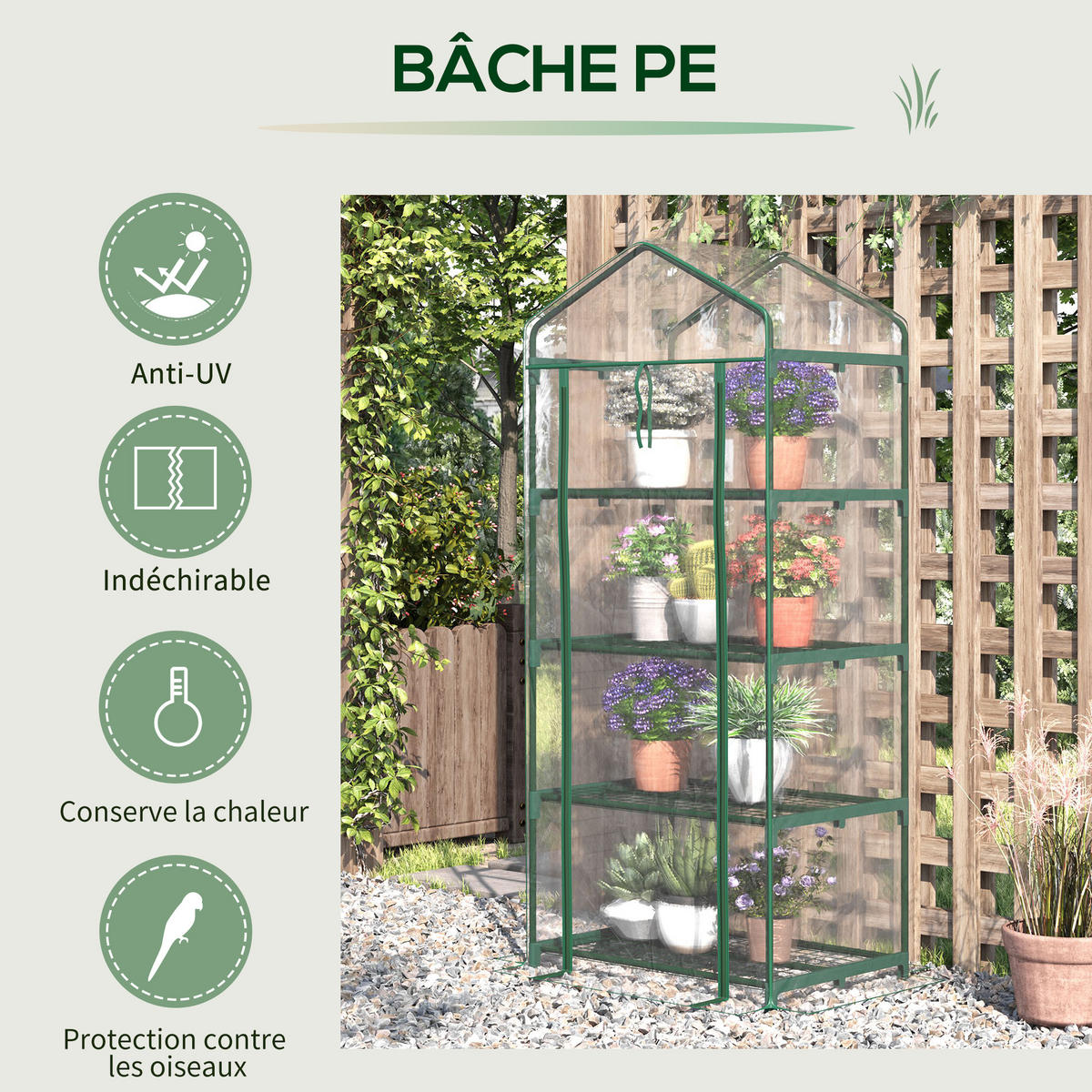 GEWÄCHSHAUS DE-11918 mit 4 Etagen & PVC-Bache Transparent - Transparent, Metall (50/160/70cm) - ComfortXL