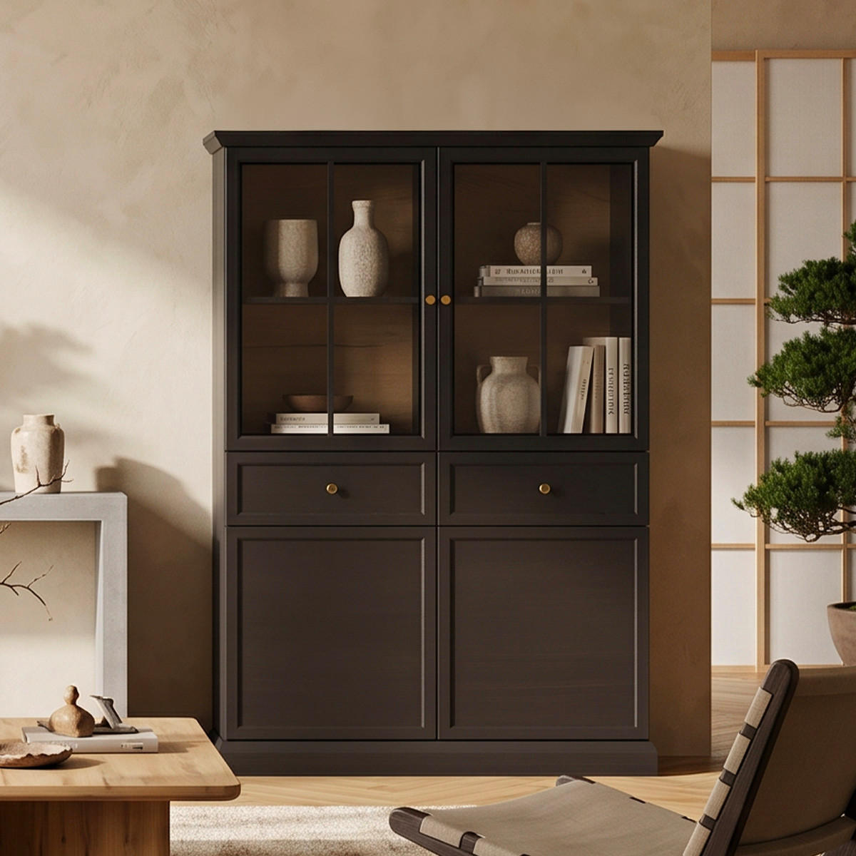 GESCHIRRSCHRANK Toja Anthrazitfarbenes Holz - Braun, Holzwerkstoff (114.4/161.4/39.5cm) - Petits-meubles
