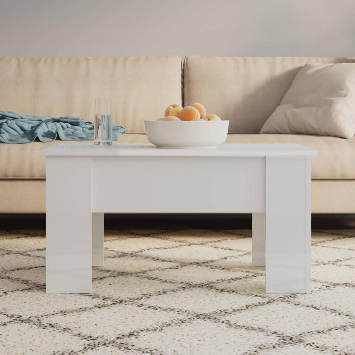 COUCHTISCH Hochglanz-Weiß 79x49x41 cm Holzwerkstoff - Weiß, Holzwerkstoff (79/49/41cm) - furnicato