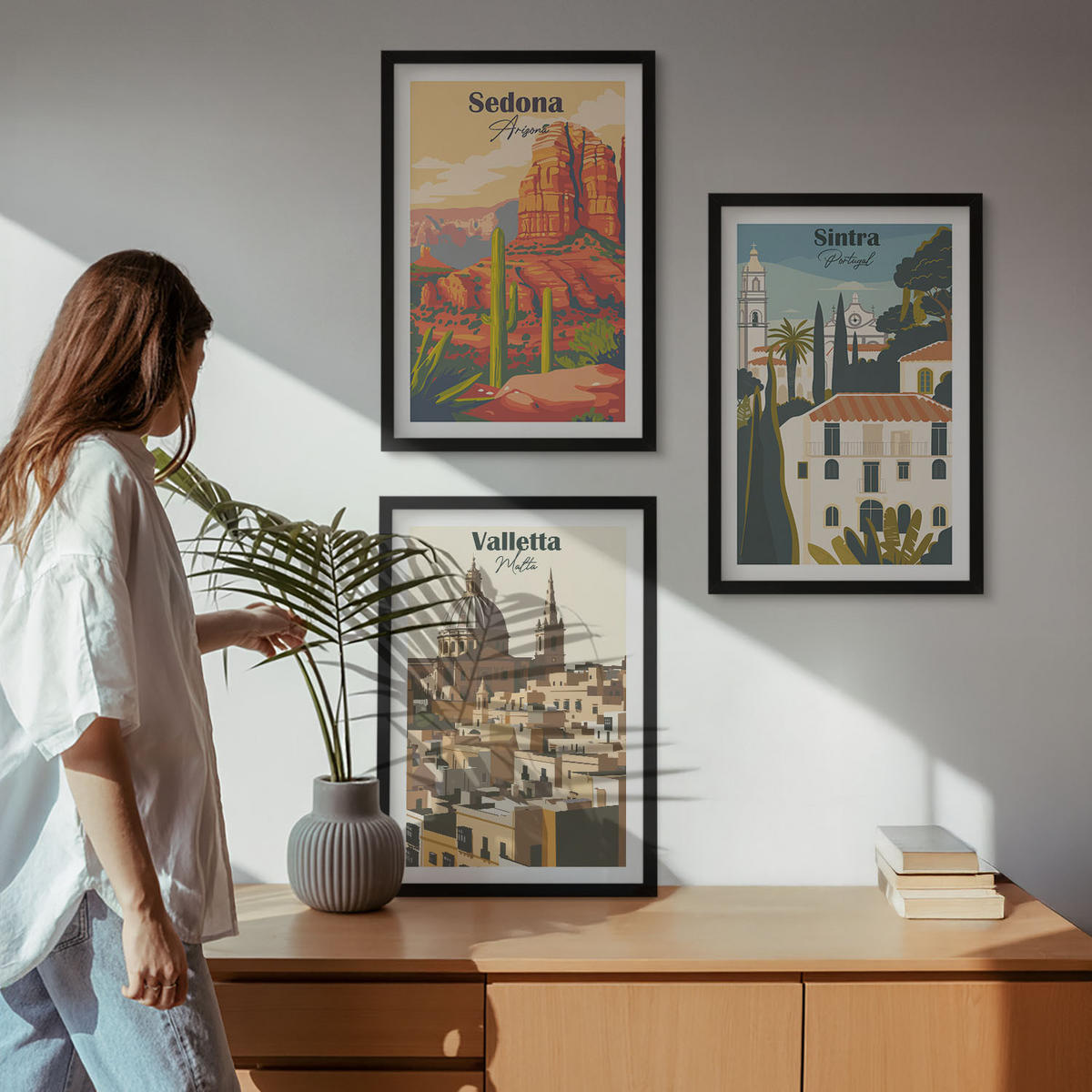 BILDER SET 3er Set - 40x60 cm Schwarzer Rahmen - Ansichten Sedona Sintra Valletta Retro - Schwarz, Kunststoff (40/60cm) - TULUP