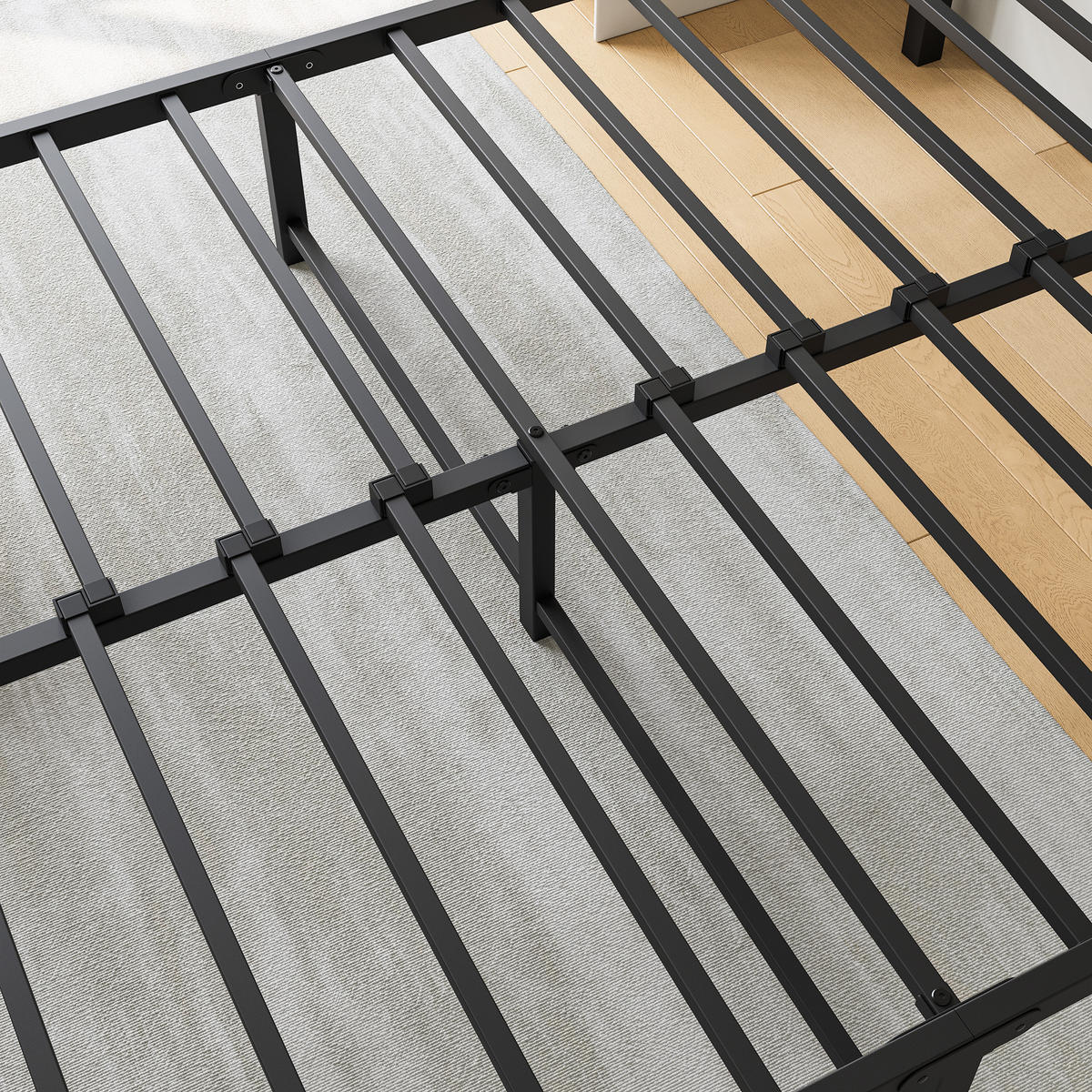 METALLBETT 140/200 mit Stauraum unter dem Bett, mit Lattenrost - Schwarz, Metall (140/200cm) - STILVORA