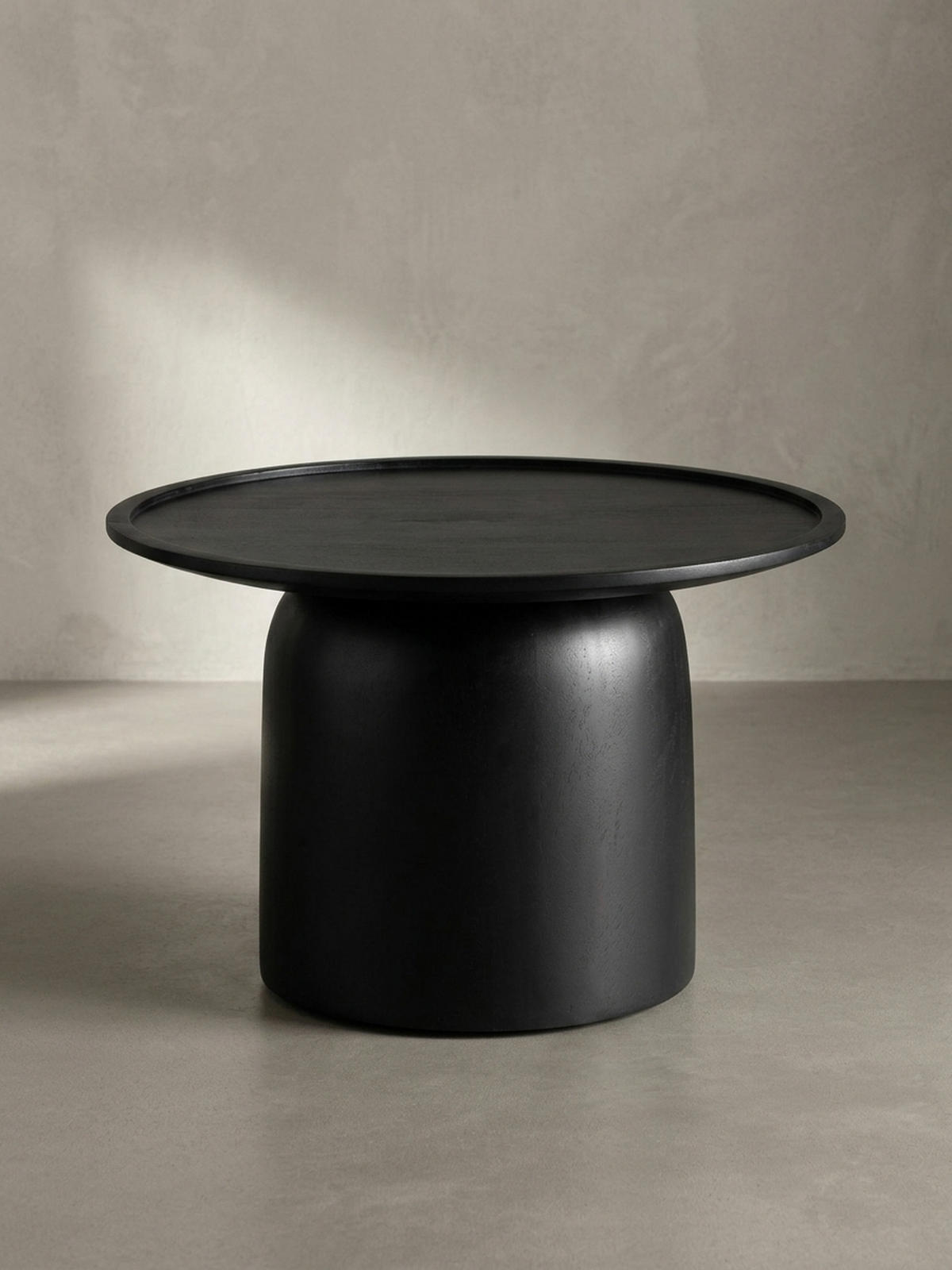 COUCHTISCH Rund Schwarz Mango Massivholz, 60x60x40 cm, Erhöhter Rand, Trommelgestell - Schwarz, Holz (60/60/40cm) - KADIMA DESIGN