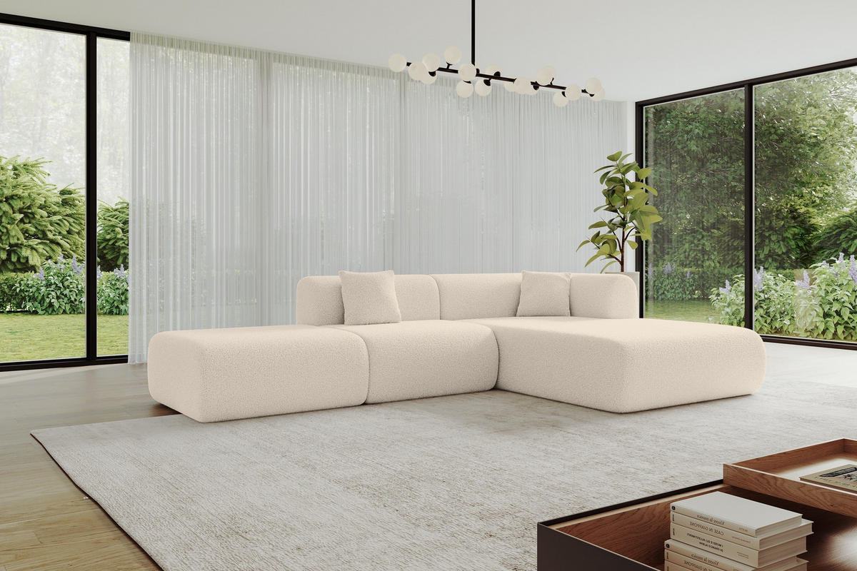 ECKSOFA Ottomane Rechts OVLY-L 289x176x71 Dunkelbeige Bouclé - Schwarz/Cappuccino, Holzwerkstoff/Kunststoff (289/176cm) - ALTDECOR
