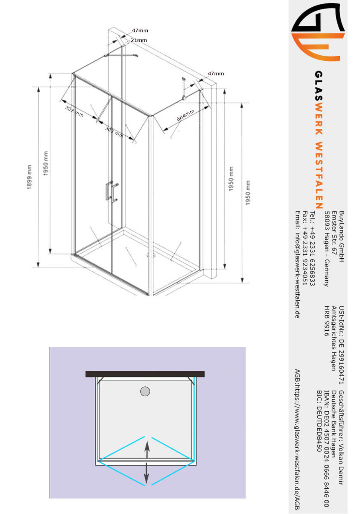 DUSCHKABINE Nora 75x80x75 cm H:195 cm U-Form - Silberfarben, Glas (75/80/195cm) -  Glaswerk Westfalen