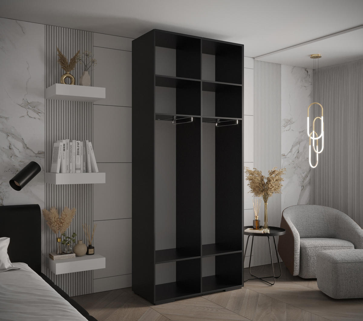 DREHTÜRENSCHRANK 236.7/100/47 2-türig - Goldfarben/Schwarz, Holz/Metall (100/236.7/47cm) - Abiks Möbel