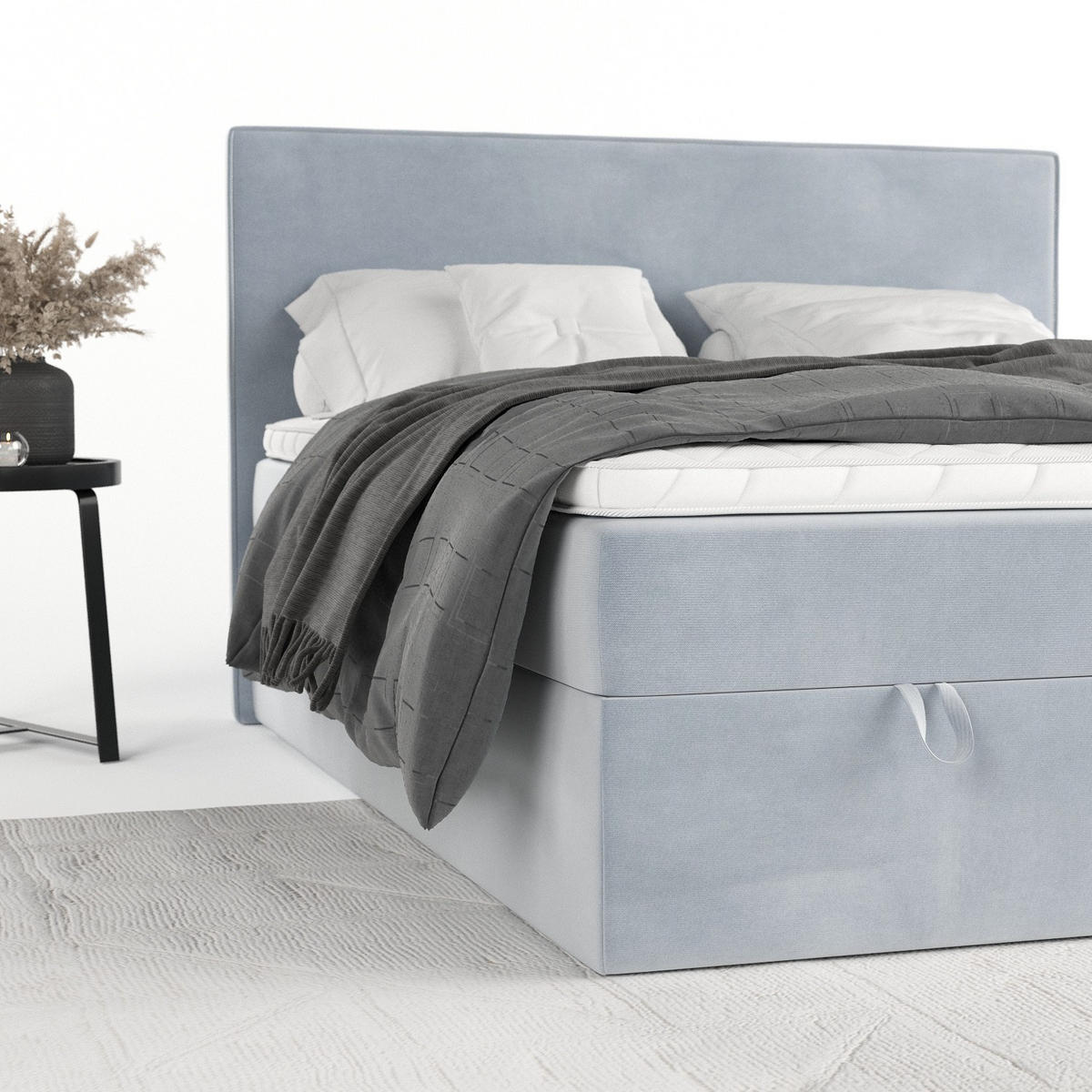 BOXBETT Velma 160/200 cm Hellgrau im Paros Stoff - Hellgrau/Schwarz, Holz/Holzwerkstoff (160/200cm) - AltaBeds