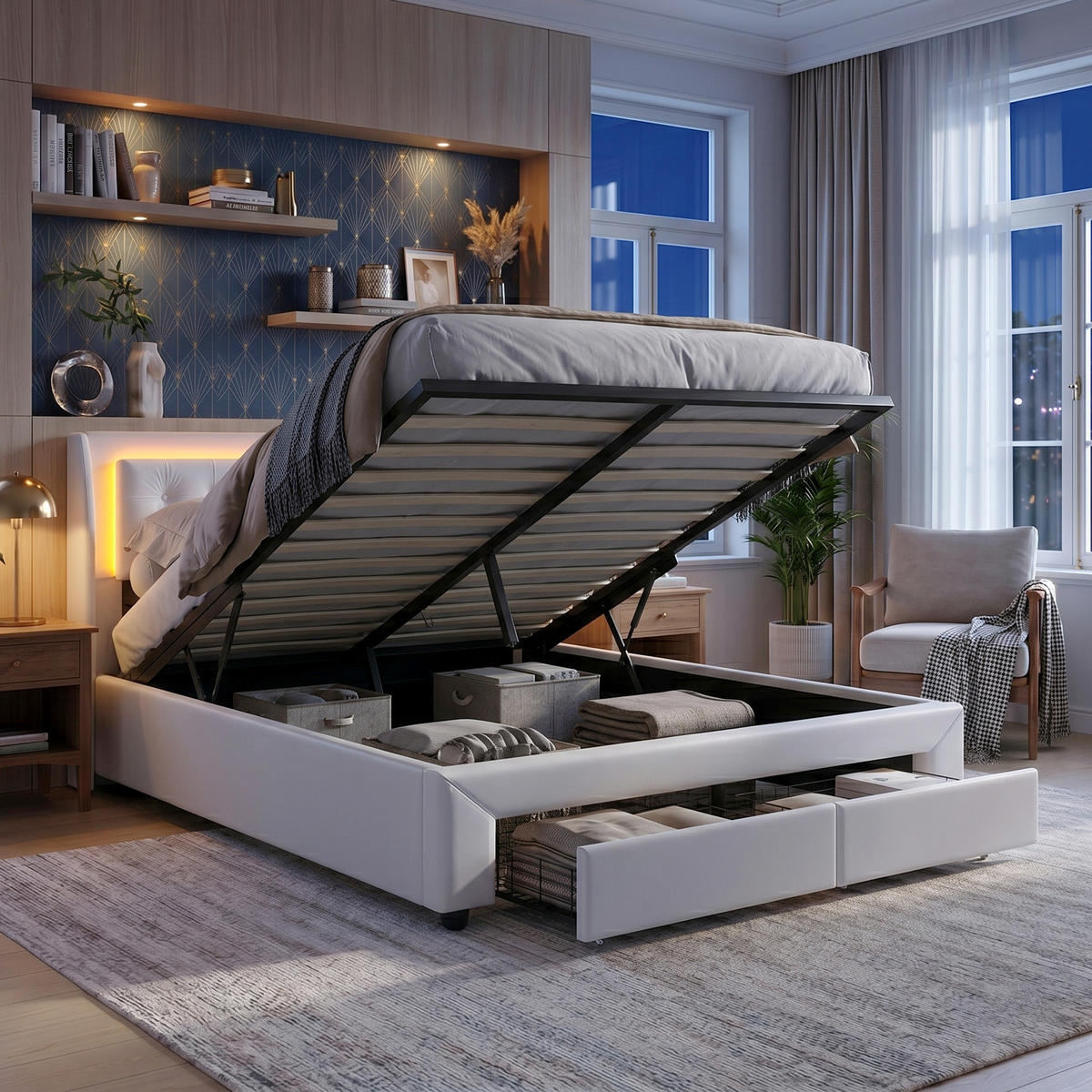 POLSTERBETT Chesterfield 160/200 cm mit Bettkasten & Schubladen Samtoptik Beige - Beige, Textil (160/200cm) - Creahappy